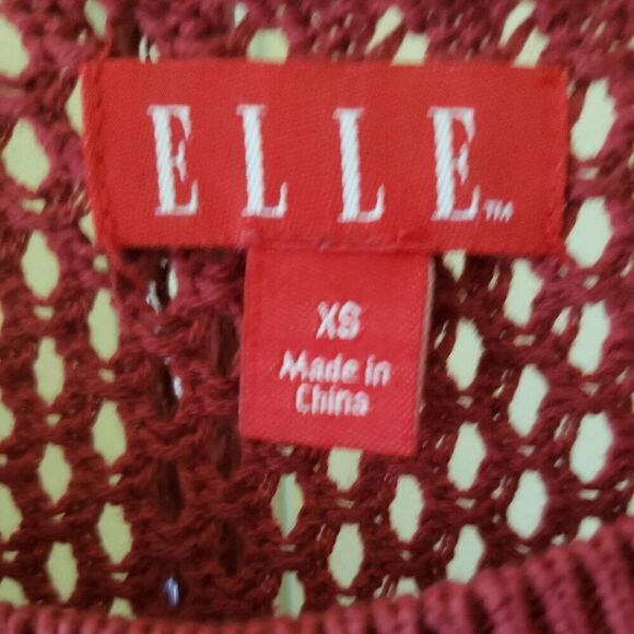 Elle Burgundy Open Knit Red Sweater 3/4 Lined Sleeve Dress - Picture 4 of 4